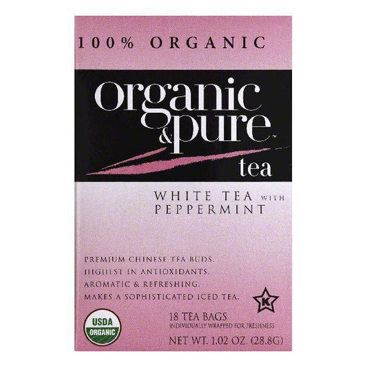 Organic & Pure Bags with Peppermint Organic White Tea, 18 ea (Pack of 6)