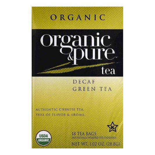 Organic & Pure Bags Decaf Organic Green Tea, 18 ea (Pack of 6)