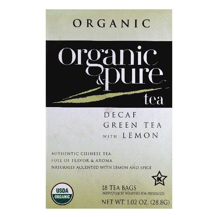 Organic & Pure Bags Decaf with Lemon Organic Green Tea, 18 ea (Pack of 6)