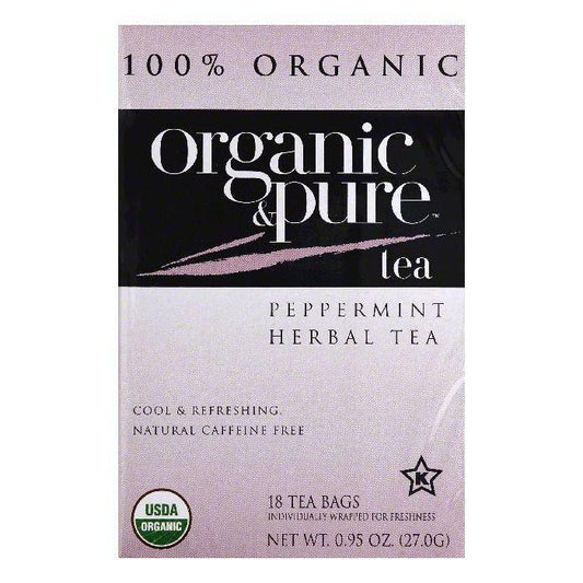 Organic & Pure Bags Caffeine Free Peppermint Organic Herbal Tea, 18 ea (Pack of 6)