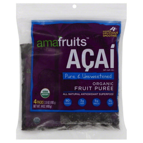 Amafruits Acai Pure & Unsweetened Organic Fruit Puree, 14 Oz (Pack of 8)