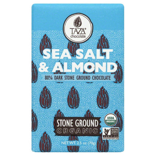Taza Sea Salt & Almond Organic Stone Ground Dark Chocolate, 2.5 Oz (Pack of 10)