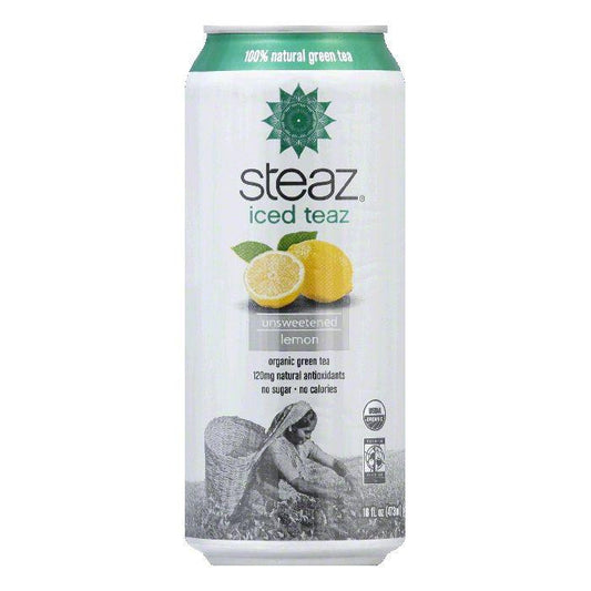Steaz Gluten Free Unsweetened Lemon Green Iced Tea Can, 16 FO (Pack of 12)
