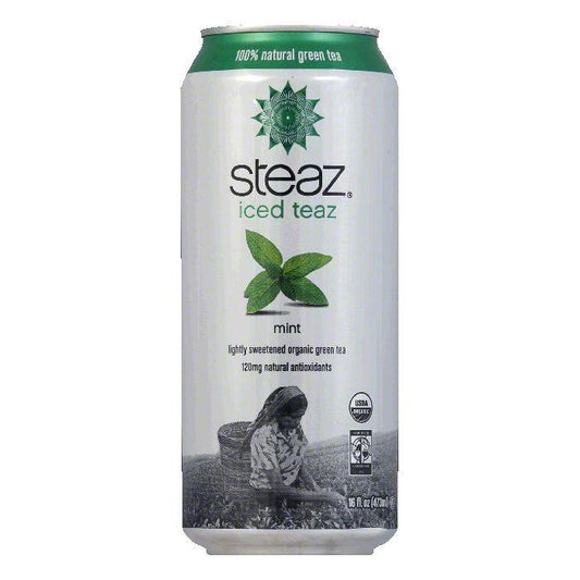 Steaz Gluten Free Mint Green Iced Tea Can, 16 FO (Pack of 12)