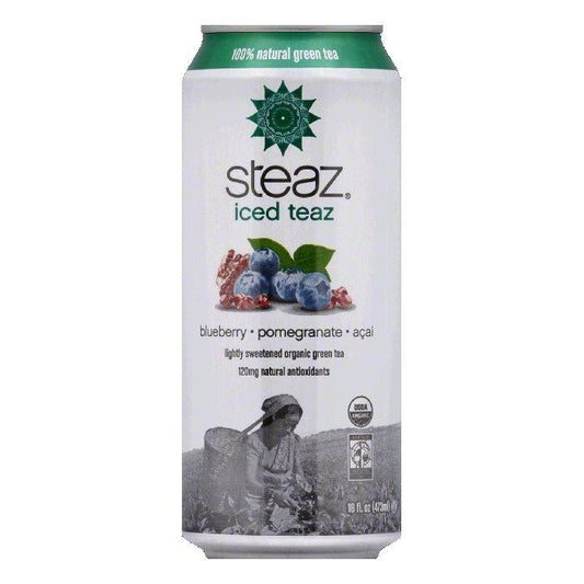 Steaz Gluten Free Green Blueberry Pomegranate Iced Tea Can, 16 FO (Pack of 12)