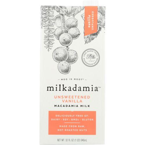 Milkadamia Unsweetened Vanilla Macadamia Milk, 32fl oz (Pack of 6)