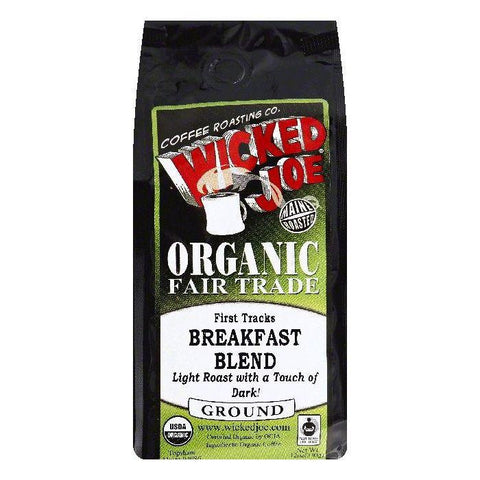 Wicked Joe First Tracks Breakfast Blend Light Roast with a Touch of Dark Ground Organic Coffee, 12 OZ (Pack of 6)