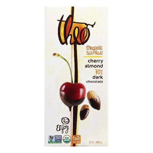 Theo Cherry & Almond Organic Dark Chocolate, 3 Oz (Pack of 12)
