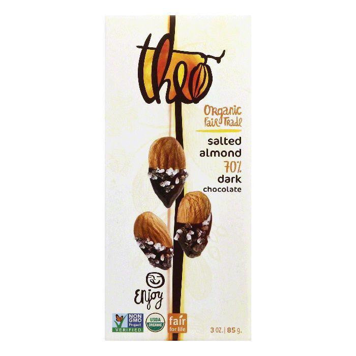 Theo Chocolate Chocolate Bar Dark Salted almond, 3 OX (Pack of 12)