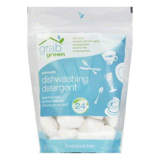 GrabGreen Fragrance Free Dishwasher Detergent 24 Loads, 15.2 OZ (Pack of 6)