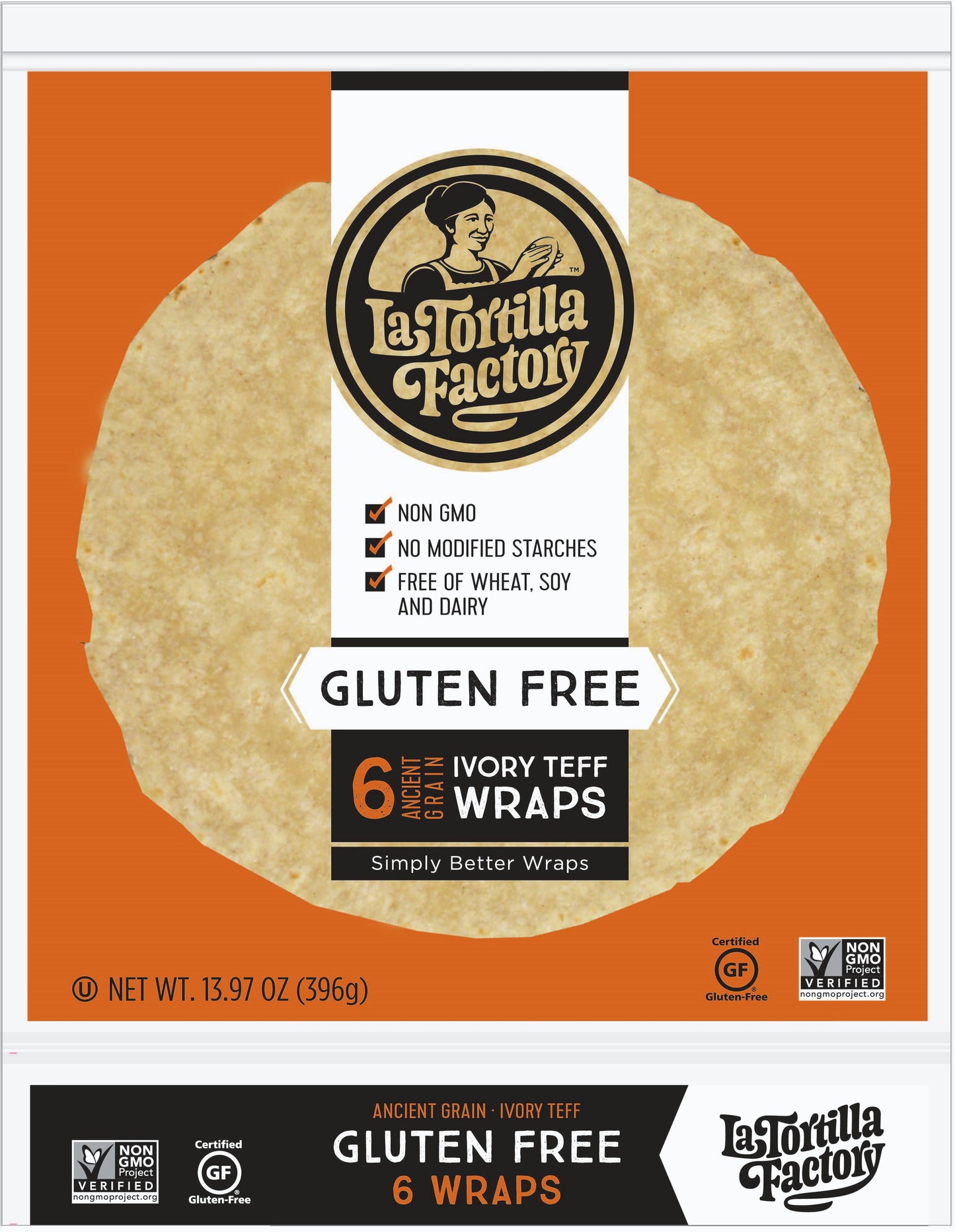 La Tortilla Factory Gluten Free, Wheat Free Wraps, Ivory Teff, 6 Ea (Pack of 10)