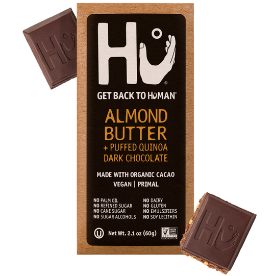 HU Products, Almond Butter + Puffed Quinoa Dark Chocolate 2.10 OZ, (Pack of 12)