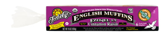 Food For Life Organic Ezekiel 4:9 Sprouted Whole Grain Cinnamon Raisin English Muffins, 16 Oz (Pack of 6)