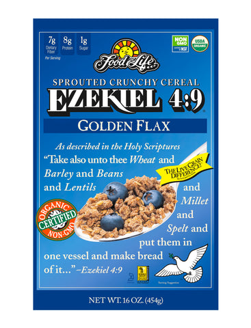 Food For Life Organic Ezekiel 4:9 Sprouted Whole Grain Cereal, Golden Flax , 16 Oz (Pack of 6)