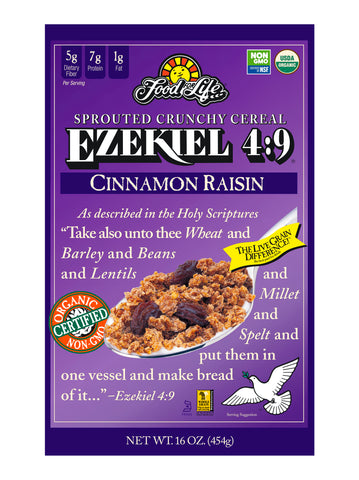 Food For Life Organic Ezekiel 4:9 Sprouted Whole Grain Cereal, Cinnamon Raisin , 16 Oz (Pack of 6)