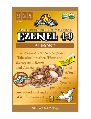 Food For Life Organic Ezekiel 4:9 Sprouted Whole Grain Cereal, Almond , 16 Oz (Pack of 6)