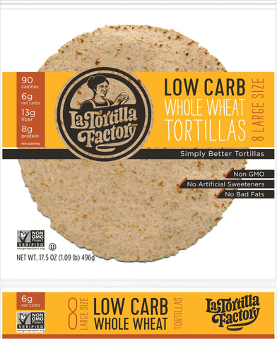 La Tortilla Factory Low Carb, High Fiber Tortillas, Made with Whole Wheat, Large Size, 8 Ea (Pack of 10)