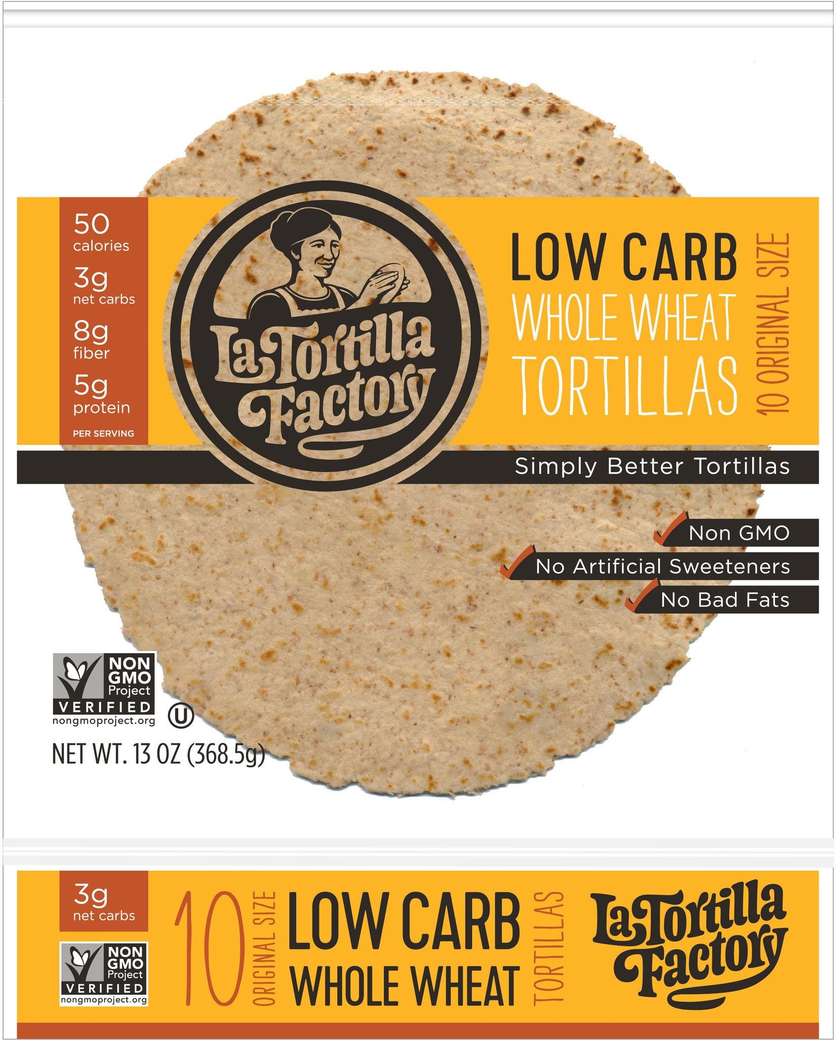 La Tortilla Factory Low Carb, High Fiber Tortillas, Made with Whole Wheat, Original Size, 10 Ea (Pack of 10)