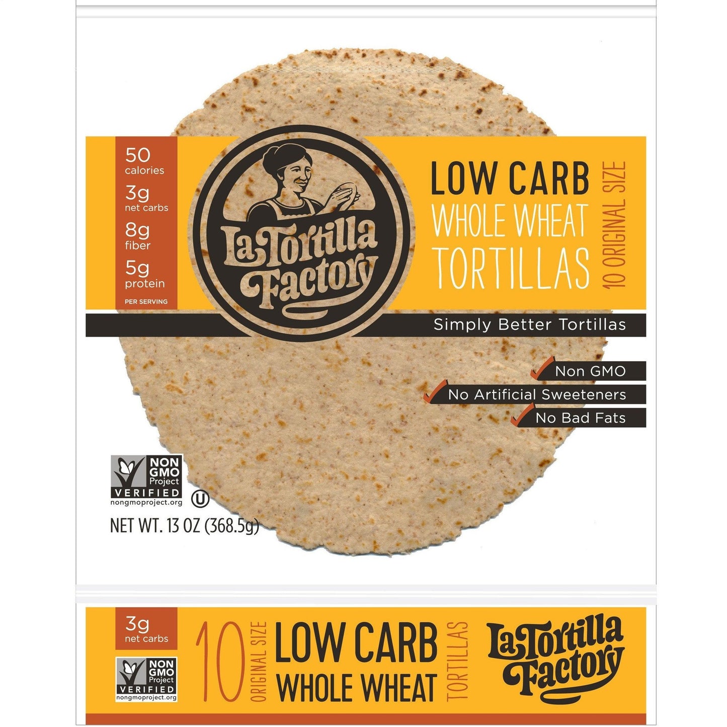 La Tortilla Factory Low Carb, High Fiber Tortillas, Made with Whole Wheat, Original Size, 10 Ea(Pack of 10)