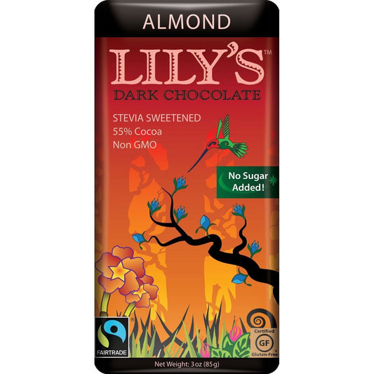 Lily's Sweets Almond Dark Chocolate Bar, 3 Oz (Pack of 12)