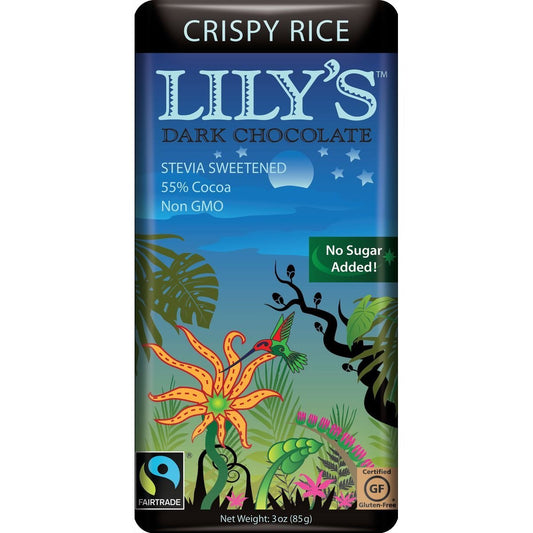 Lily's Sweets Crispy Rice Dark Chocolate Bar, 3 Oz (Pack of 12)