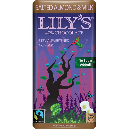 Lily's Sweets Salted Almond and Milk Chocolate Bar, 3 Oz (Pack of 12)