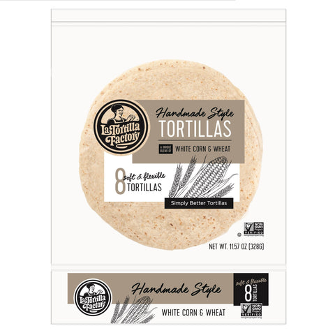 La Tortilla Factory Non-GMO Hand Made Style Tortillas, White Corn & Wheat, 8 Ea (Pack of 12)