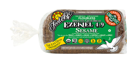 Food For Life Organic Ezekiel 4:9 Sprouted Whole Grain Sesame Bread, 24 Oz (Pack of 6)