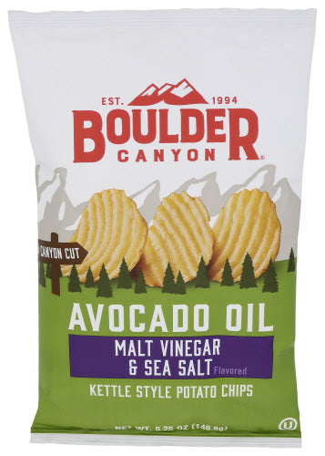 Boulder Canyon Avocado Oil Malt Vinegar & Sea Salt Kettle Cooked Potato Chips, 5.25 Oz (Pack of 12)