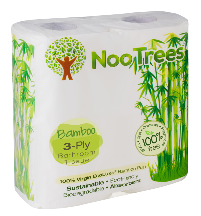 Nootrees 100% Bamboo Toilet Tissue 3 Ply, 4 Rolls, 300 Sheets Per Roll, (Pack of 12)