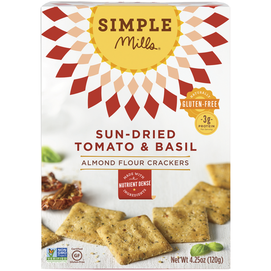 Simple Mills Sun-dried Tomato & Basil Almond Flour Crackers, 4.25 OZ (Pack of 6)