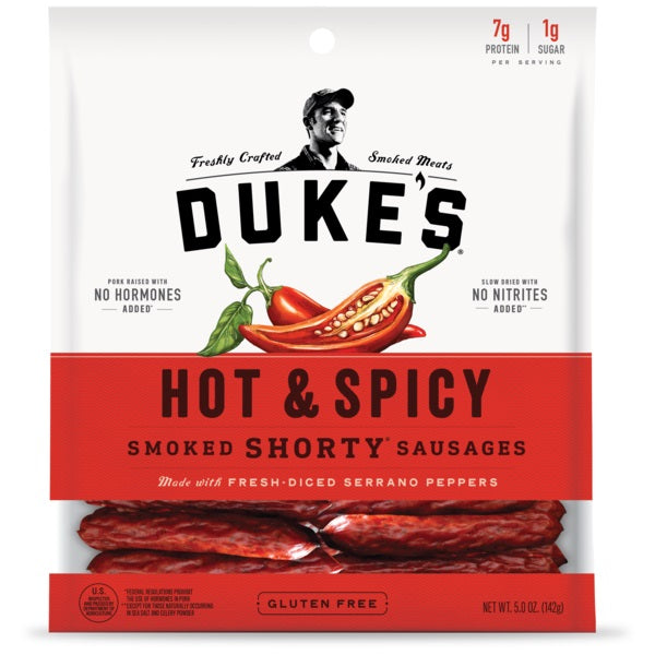 Duke's Hot & Spicy Smoked Shorty Sausages, 5 OZ (Pack of 8)