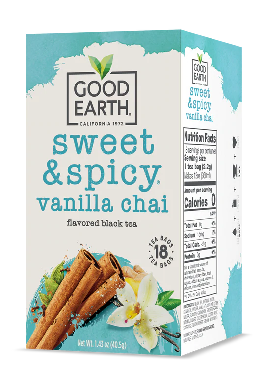 Good Earth Sweet & Spicy Vanilla Chai Flavored Black Tea 18 ct (Pack of 6)